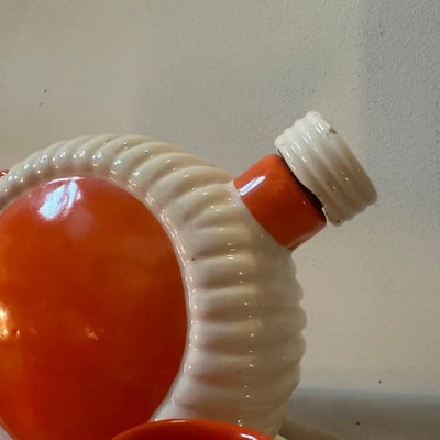 Art Deco Orange and White Ceramic Rosolio Service by Rome Umbertide, 1930s, Set of 8-NMK-1821218