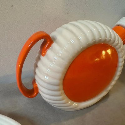 Art Deco Orange and White Ceramic Rosolio Service by Rome Umbertide, 1930s, Set of 8-NMK-1821218