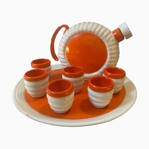 Art Deco Orange and White Ceramic Rosolio Service by Rome Umbertide, 1930s, Set of 8-NMK-1821218