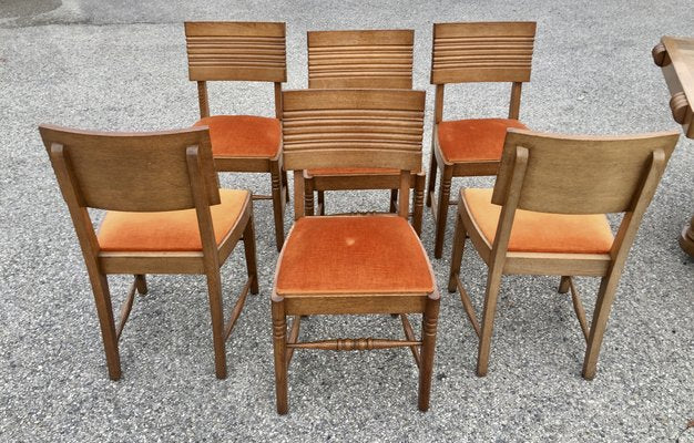 Art Deco Orange Fabric Chairs, Set of 6-DY-1338003