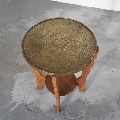 Art Deco Orientalist Gueridon Table with Embossed Brass Top, 1930s-LPQ-1798577