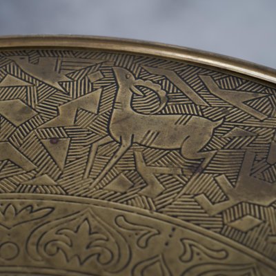 Art Deco Orientalist Gueridon Table with Embossed Brass Top, 1930s-LPQ-1798577