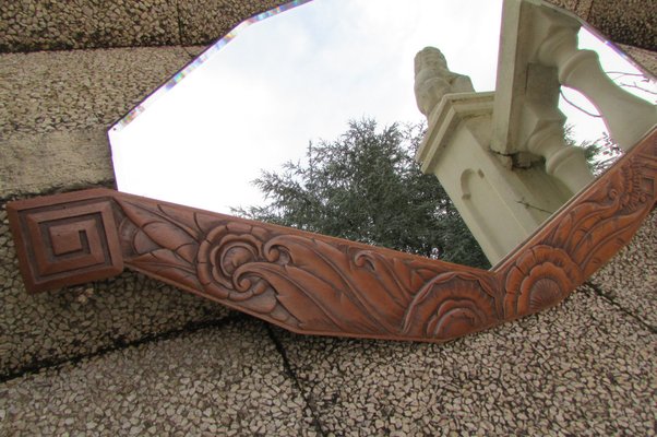 Art Deco Oval Mirror in Walnut, 1940s-RDN-1803208