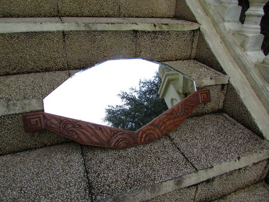 Art Deco Oval Mirror in Walnut, 1940s-RDN-1803208