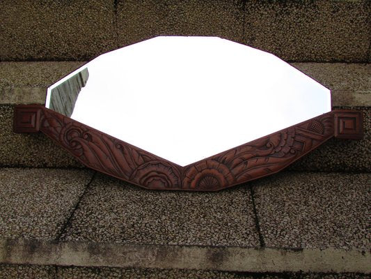 Art Deco Oval Mirror in Walnut, 1940s-RDN-1803208