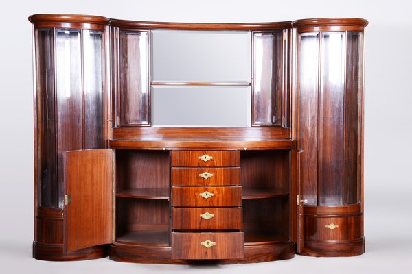 Art Deco Oval-Shaped Sideboard in Rosewood & Original Glass and Mirror, Czech, 1920s-WHY-1778015