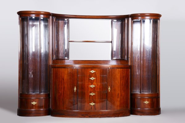 Art Deco Oval-Shaped Sideboard in Rosewood & Original Glass and Mirror, Czech, 1920s-WHY-1778015