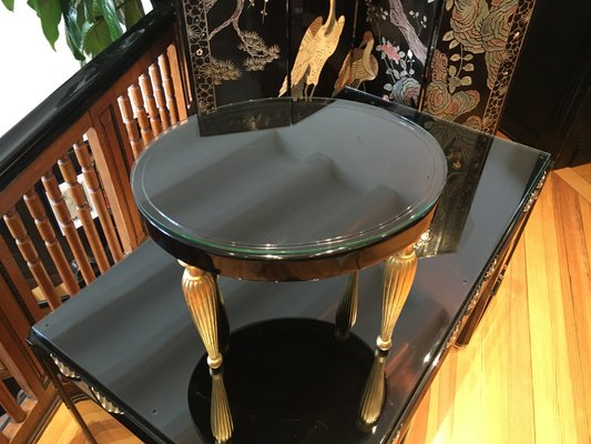 Art Deco Oval Side Table with Fluted Leaf Gilded Legs-LXP-752973