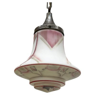 Art Deco Painted Milk Glass Pendant Lamp, 1920s-UCH-1298088