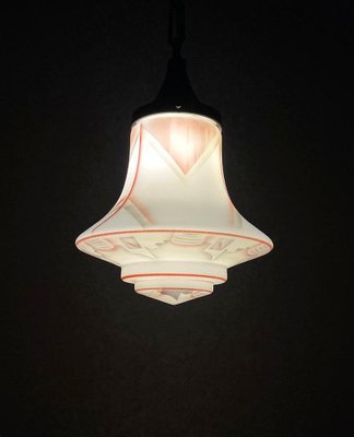 Art Deco Painted Milk Glass Pendant Lamp, 1920s-UCH-1298088