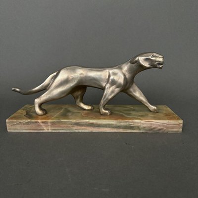 Art Deco Panther in Silvered Bronze on Onyx Base by Michel Découx-QKG-2042744