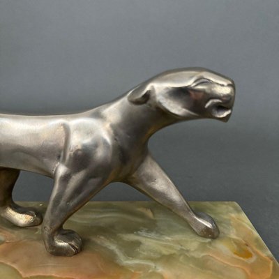 Art Deco Panther in Silvered Bronze on Onyx Base by Michel Découx-QKG-2042744