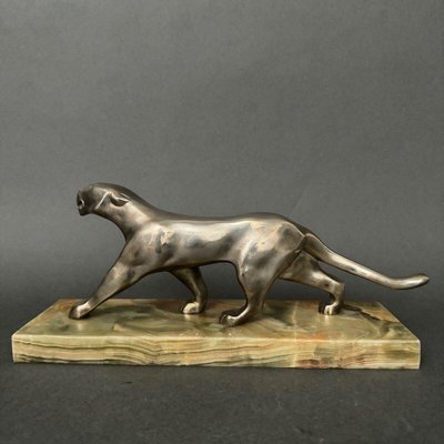 Art Deco Panther in Silvered Bronze on Onyx Base by Michel Découx-QKG-2042744