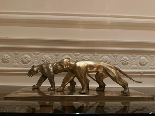 Art Deco Panther Sculpture in Brass-JG-1812995