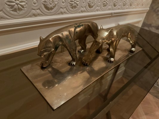 Art Deco Panther Sculpture in Brass-JG-1812995