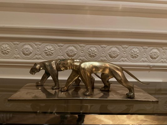 Art Deco Panther Sculpture in Brass-JG-1812995