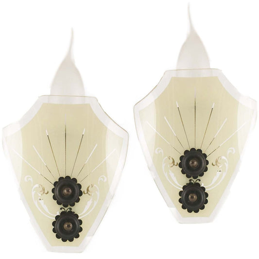 Art Deco Pastel-Colored Glass & Burnished Bronze Sconces by Paolo Buffa for Strada Milano, 1940s, Set of 2