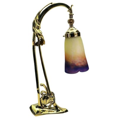 Art Deco Pate De Verre Brass & Glass Table Lamp from Muller Fres, 1910s-VDW-885991