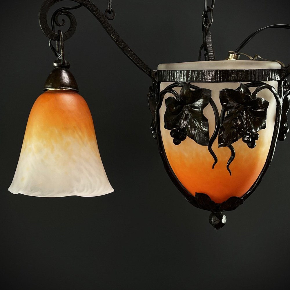 Art Deco Pate De Verre Ceiling Lamp attributed to Schneider, 1930s