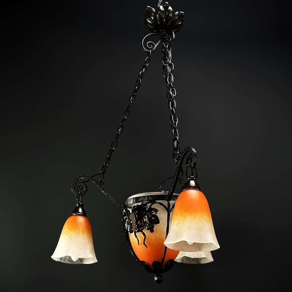 Art Deco Pate De Verre Ceiling Lamp attributed to Schneider, 1930s