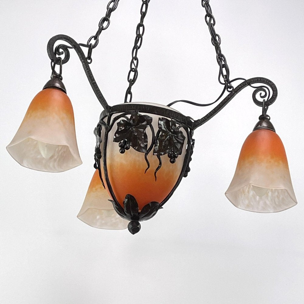 Art Deco Pate De Verre Ceiling Lamp attributed to Schneider, 1930s