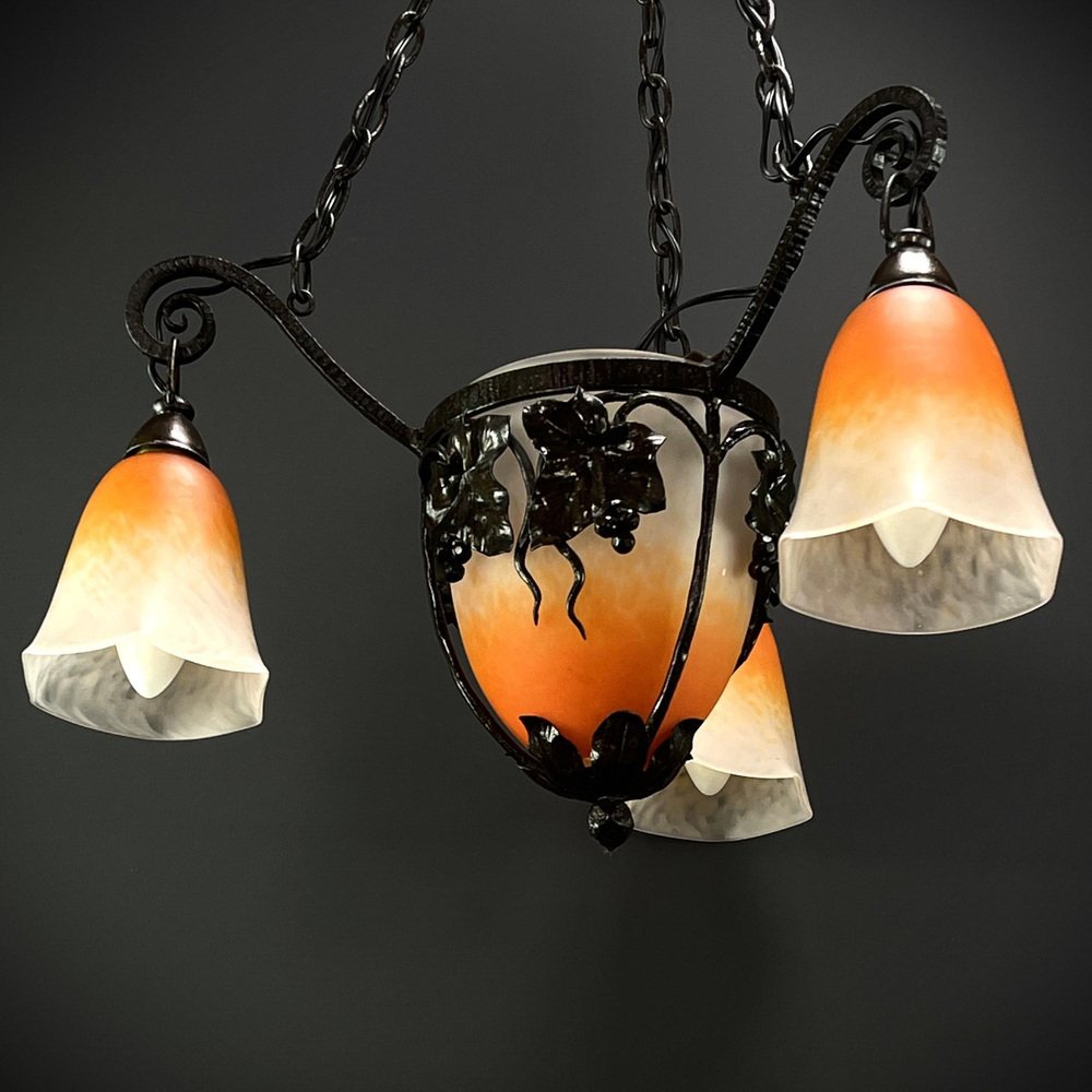 Art Deco Pate De Verre Ceiling Lamp attributed to Schneider, 1930s