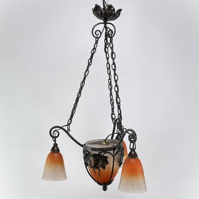 Art Deco Pate De Verre Ceiling Lamp attributed to Schneider, 1930s-JUZ-1740034