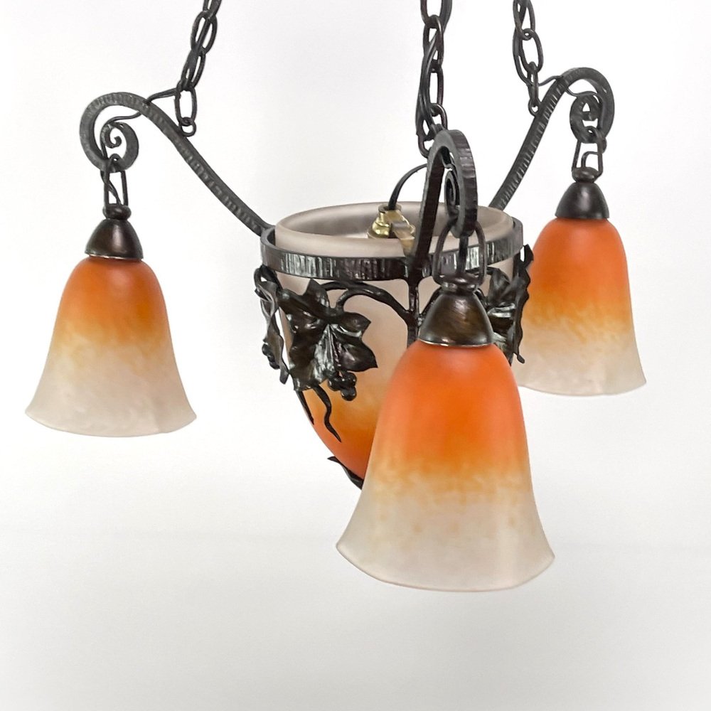 Art Deco Pate De Verre Ceiling Lamp attributed to Schneider, 1930s