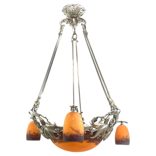 Art Deco Pate De Verre Ceiling Lamp by Degué, 1930s