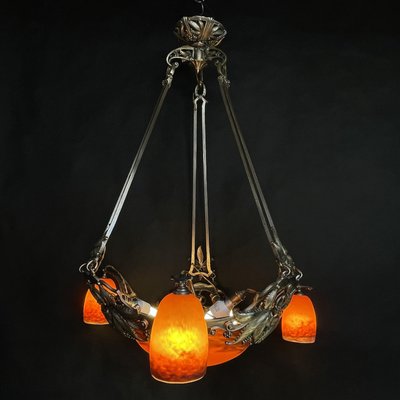 Art Deco Pate De Verre Ceiling Lamp by Degué, 1930s-JUZ-1732387