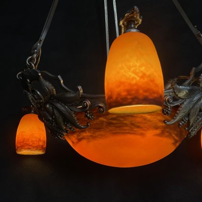 Art Deco Pate De Verre Ceiling Lamp by Degué, 1930s-JUZ-1732387