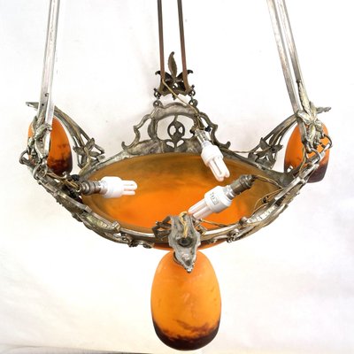 Art Deco Pate De Verre Ceiling Lamp by Degué, 1930s-JUZ-1732387