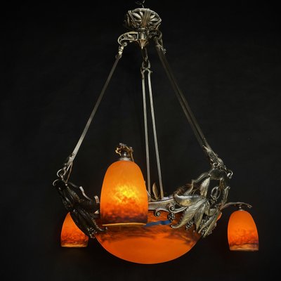 Art Deco Pate De Verre Ceiling Lamp by Degué, 1930s-JUZ-1732387