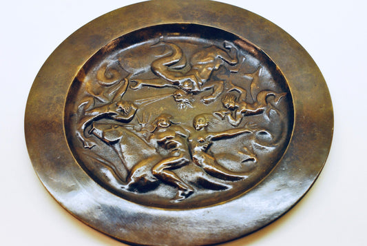 Art Deco Patinated Bronze Plate from G.A.B., 1930s