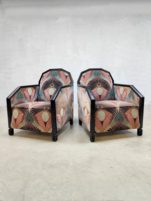 Art Deco Patterned Club Chairs, 1930s, Set of 2-BW-1407661