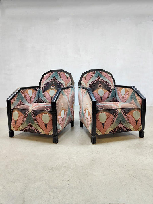 Art Deco Patterned Club Chairs, 1930s, Set of 2