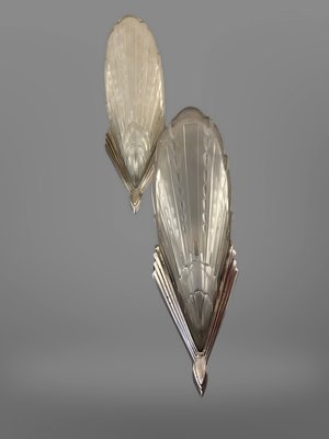 Art Deco Peacock Feather Sconces from Établissements Jean Gauthier, 1930, Set of 2-XGK-1783573