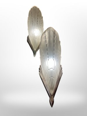 Art Deco Peacock Feather Sconces from Établissements Jean Gauthier, 1930, Set of 2-XGK-1783573