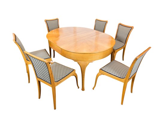 Art Deco Pearwood Dining Table and Chairs Set, Set of 7-WFJ-730633