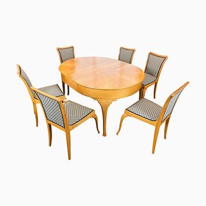 Art Deco Pearwood Dining Table and Chairs Set, Set of 7-WFJ-730633