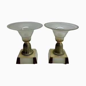 Art Deco Pedestal Bowls with Stylized Bronze on Onyx Plinth, 1935, Set of 2-MJY-1800807