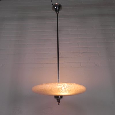 Art Deco Pendant Lamp with Cloudy Glass Bowl, 1930s-TL-2021185