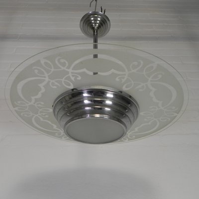 Art Deco Pendant Lamp with Glass Disc, 1930s-TL-2027076