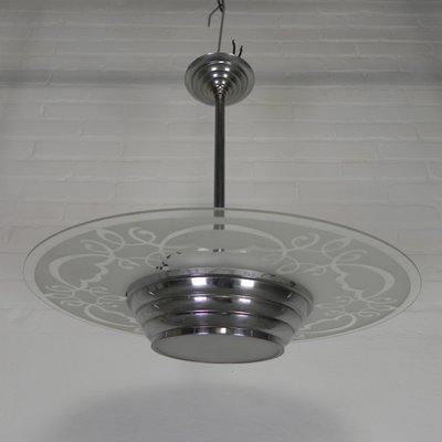 Art Deco Pendant Lamp with Glass Disc, 1930s-TL-2027076