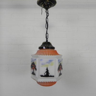 Art Deco Pendant Lamp with Glass Shade with Nature Scenes, 1930s-TL-2034829