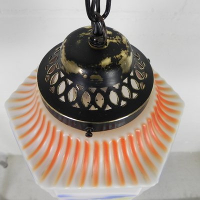 Art Deco Pendant Lamp with Glass Shade with Nature Scenes, 1930s-TL-2034829