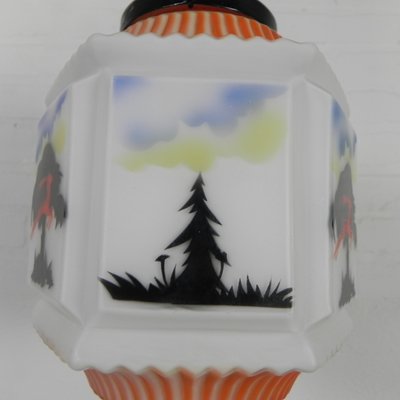 Art Deco Pendant Lamp with Glass Shade with Nature Scenes, 1930s-TL-2034829