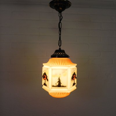 Art Deco Pendant Lamp with Glass Shade with Nature Scenes, 1930s-TL-2034829