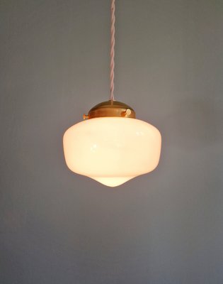 Art Deco Pendant Light in Conical and White Opaline Glass, 1920s-FAX-2028127