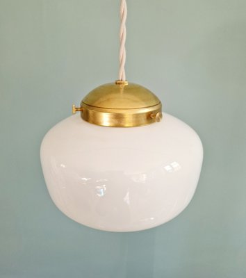 Art Deco Pendant Light in Conical and White Opaline Glass, 1920s-FAX-2028127